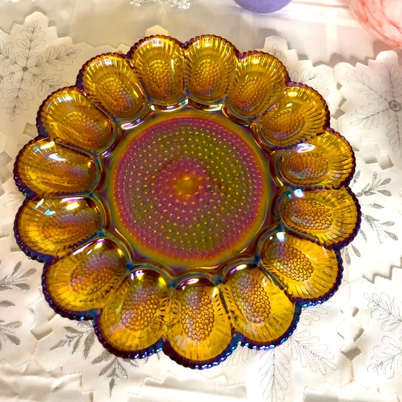 MCM carnival glass egg dish - Picture 1 of 9